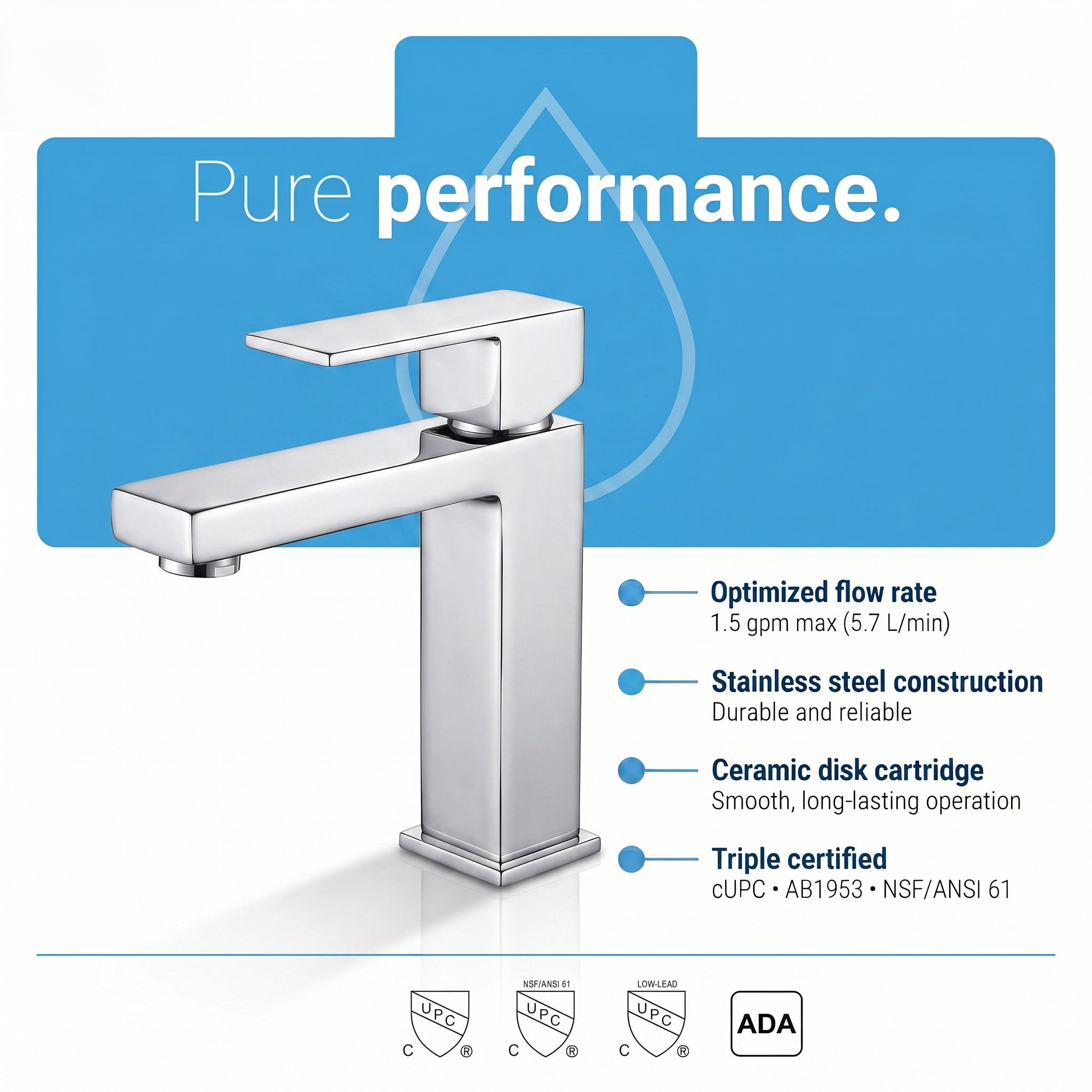 Arizona Single Handle Bathroom Sink Stainless Steel Faucet in Chrome
