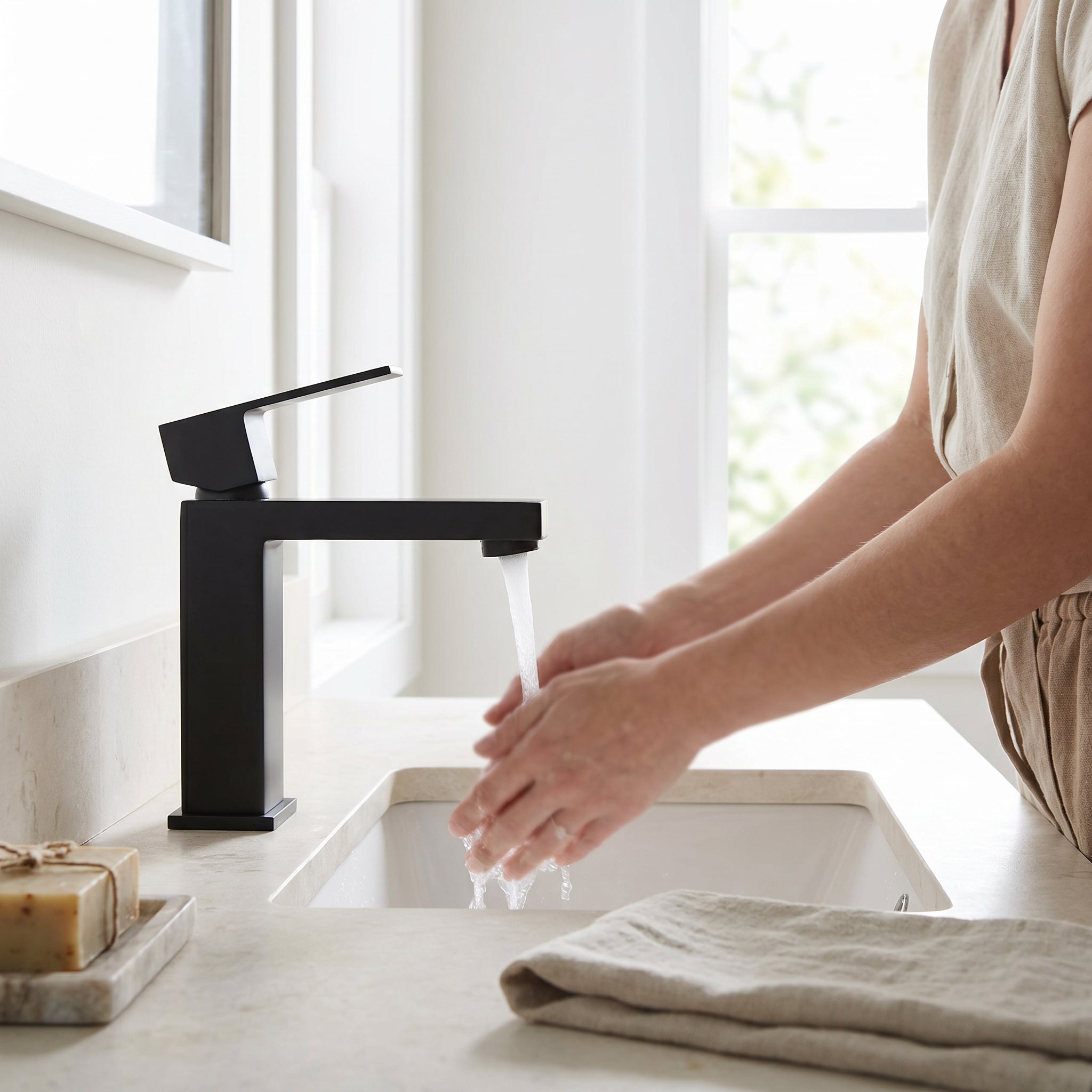 Arizona Single Handle Bathroom Sink Stainless Steel Faucet in Matte Black