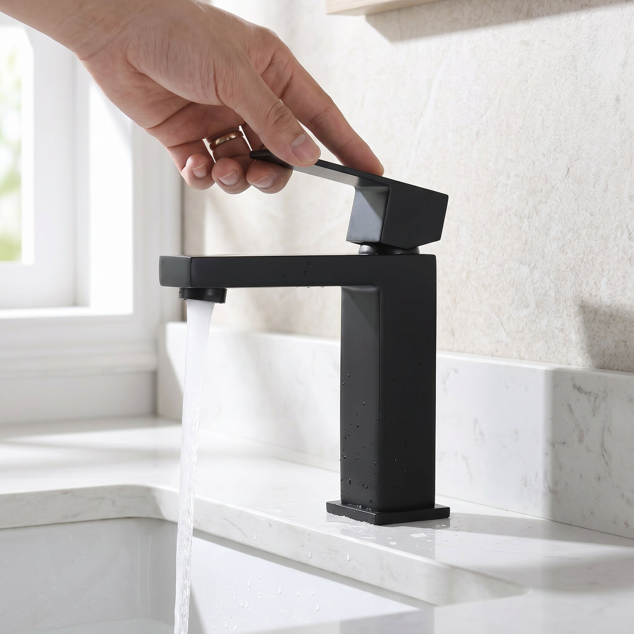Arizona Single Handle Bathroom Sink Stainless Steel Faucet in Matte Black