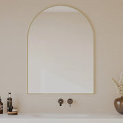 30" Arched Aluminum Frame Bathroom Mirror in Brushed Gold