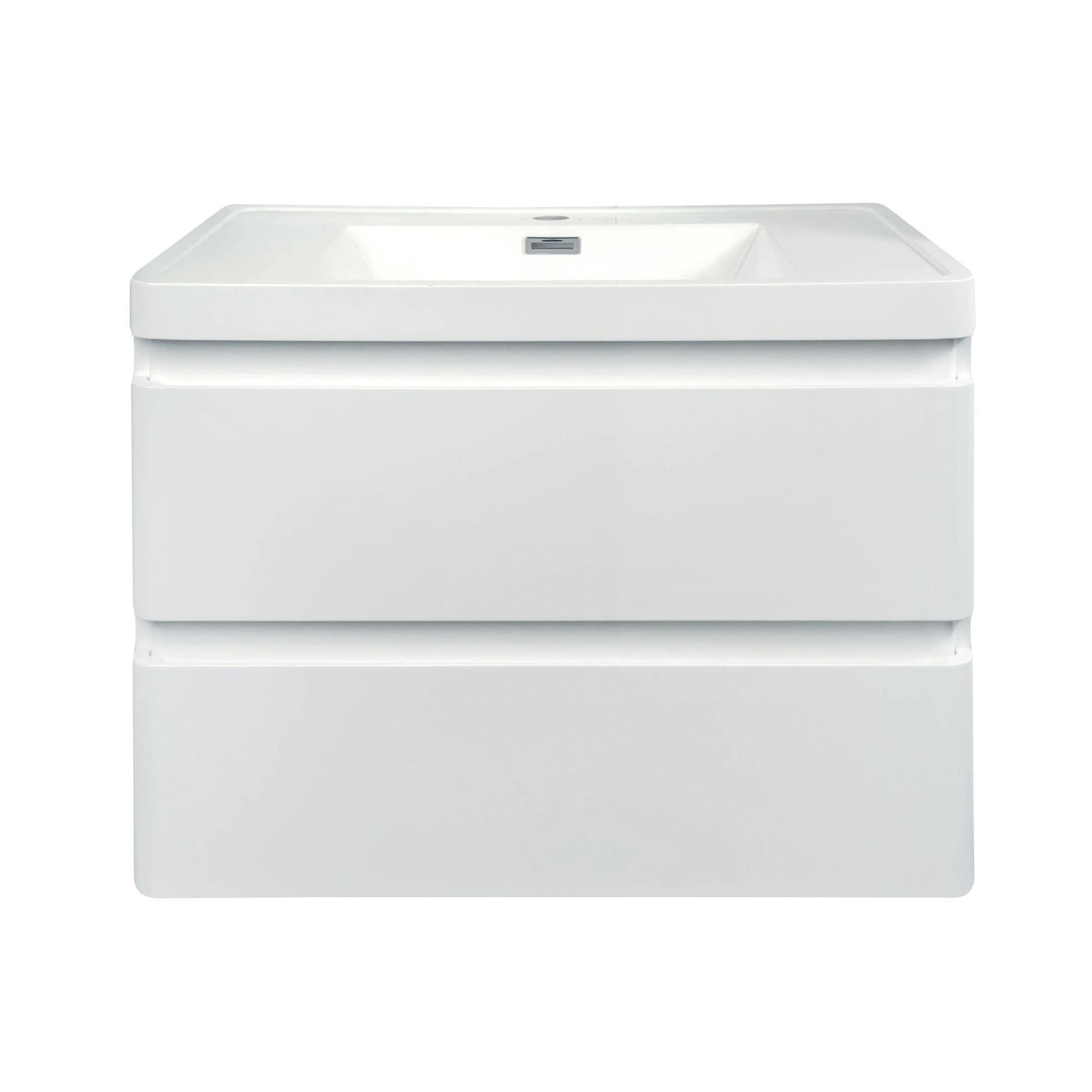 24" Glossy White Wall Mount Bathroom Vanity w/ White Polymarble Countertop - Golden Elite Deco