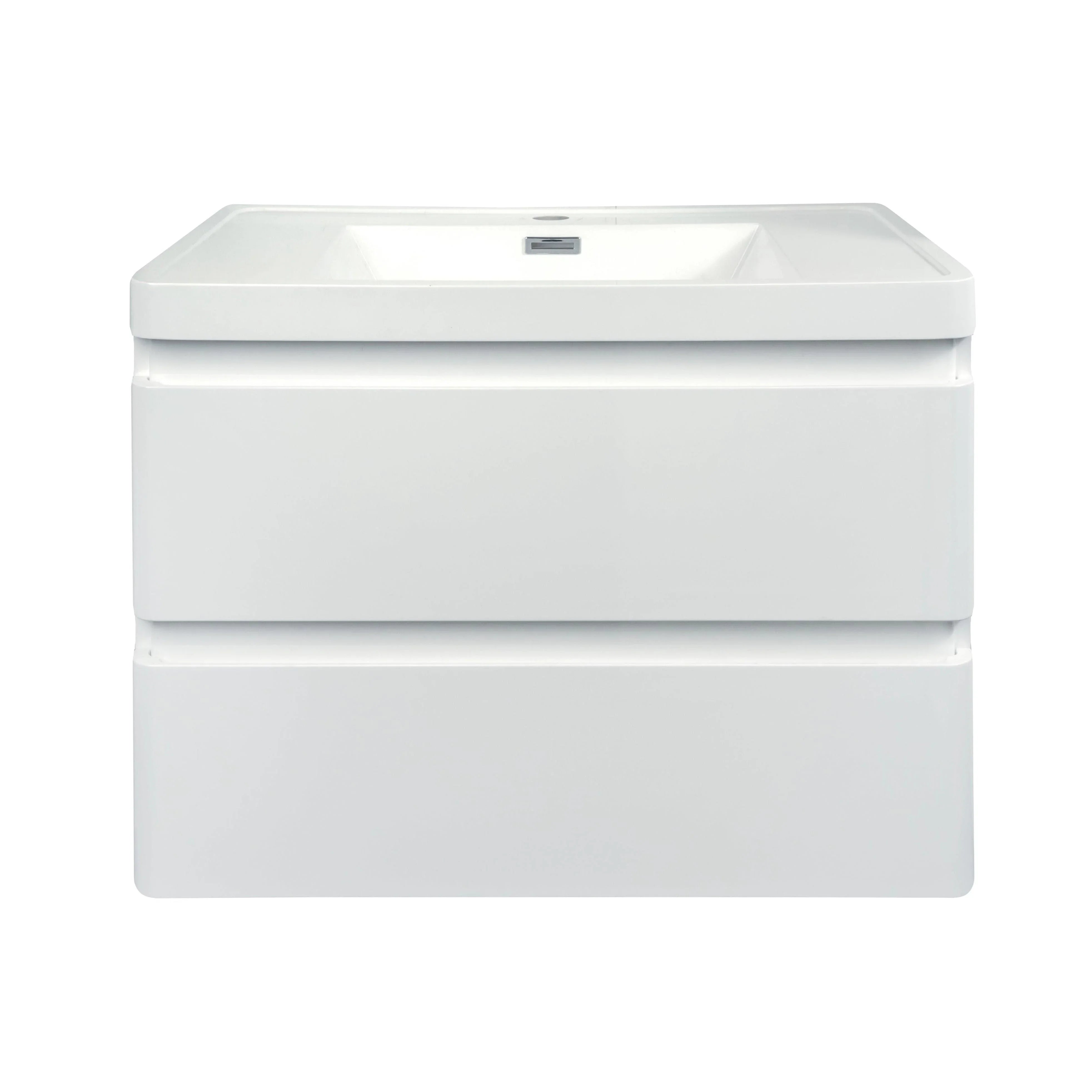 24" Glossy White Wall Mount Bathroom Vanity w/ White Polymarble Countertop - Golden Elite Deco