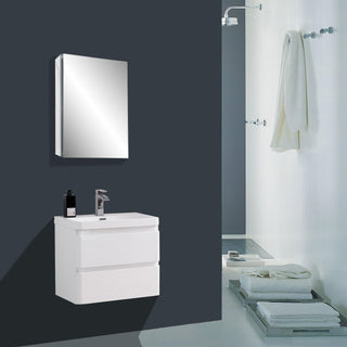 24" Glossy White Wall Mount Bathroom Vanity w/ White Polymarble Countertop - Golden Elite Deco