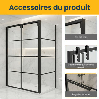 60" x 79" Framed Reversible Sliding Shower Door with 36" Side Panel in Matte Black and Clear Glass Without Base