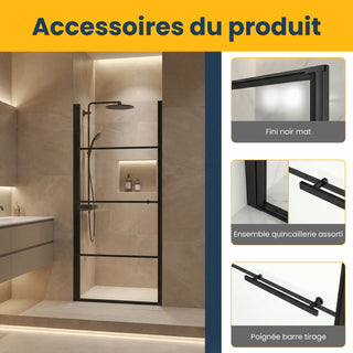36" x 79" Reversible Pivot Shower Door in Matte Black with Clear Glass Without Base
