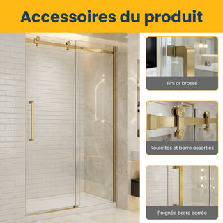 48" x 75" x 10mm Alcove Reversible Sliding Shower Door with Square Design Hardware in Brushed Gold
