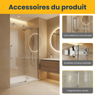 48" x 75" Alcove Reversible Sliding Shower Door in Chrome - 10mm Glass, 3-Wall Setup (Base Not Included)