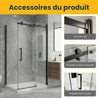 48" x 75" x 10mm Reversible Sliding Shower Door Square Design Hardware in Black with 32" Side Panel