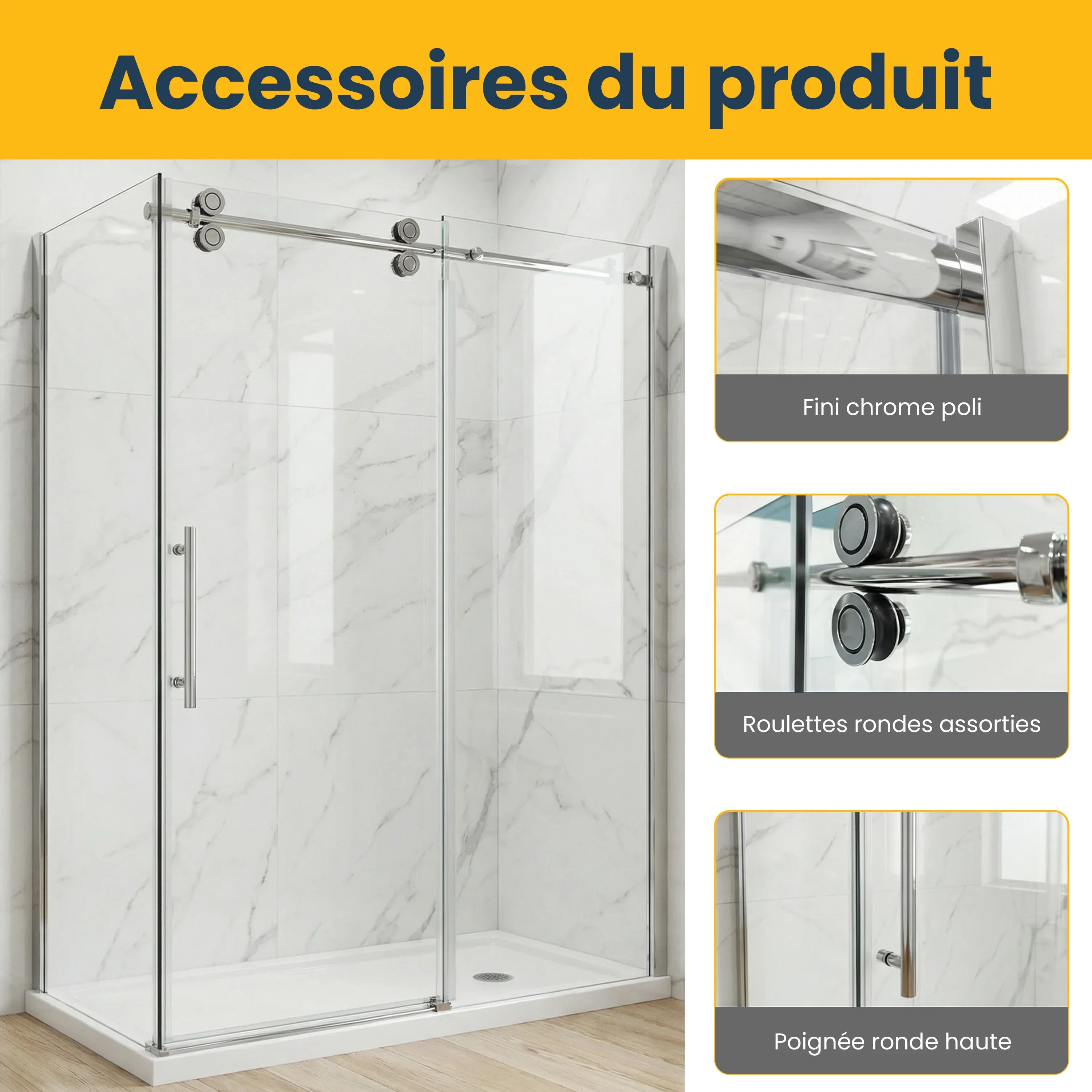 60" x 32" x 75" Chrome Round Hardware Sliding Shower Door Set - 2 Wall Corner Setup