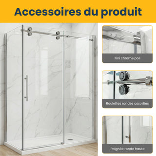 60" x 32" x 75" Chrome Round Hardware Shower Door Set - 2 Wall Setup Without Base