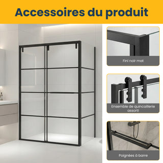 48" x 79" Framed Reversible Sliding Shower Door with 36" Side Panel in Matte Black and Clear Glass Without Base