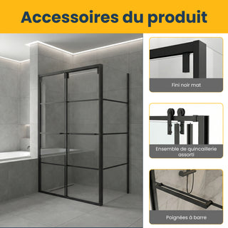48" x 79" Framed Reversible Sliding Shower Door with 32" Side Panel in Matte Black and Clear Glass Without Base