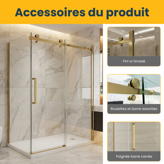 60" x 36" x 75" x 10mm Reversible Sliding Shower Door Square Design Hardware in Brushed Gold with 36" Side Panel