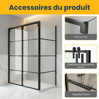 60" x 79" Framed Reversible Sliding Shower Door with 32" Side Panel in Matte Black and Clear Glass Without Base