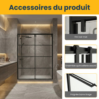 60" x 79" Framed Reversible Sliding Shower Door in Matte Black with Clear Glass Without Base