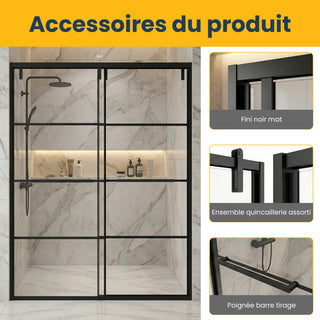 48" x 79" Framed Reversible Sliding Shower Door in Matte Black with Clear Glass Without Base
