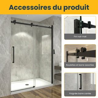 48" x 75" x 10mm Alcove Reversible Sliding Shower Door with Square Design Hardware in Black