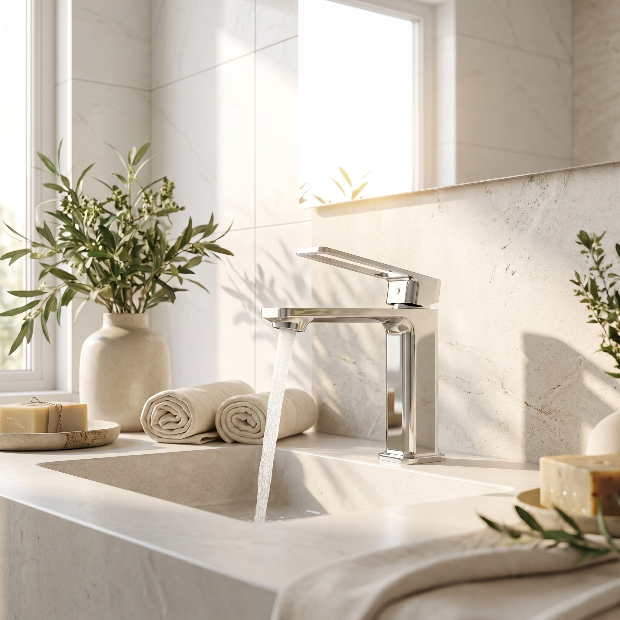 Robinet de Lavabo de Salle de Bains à 1 Poignée Athena en Chromé