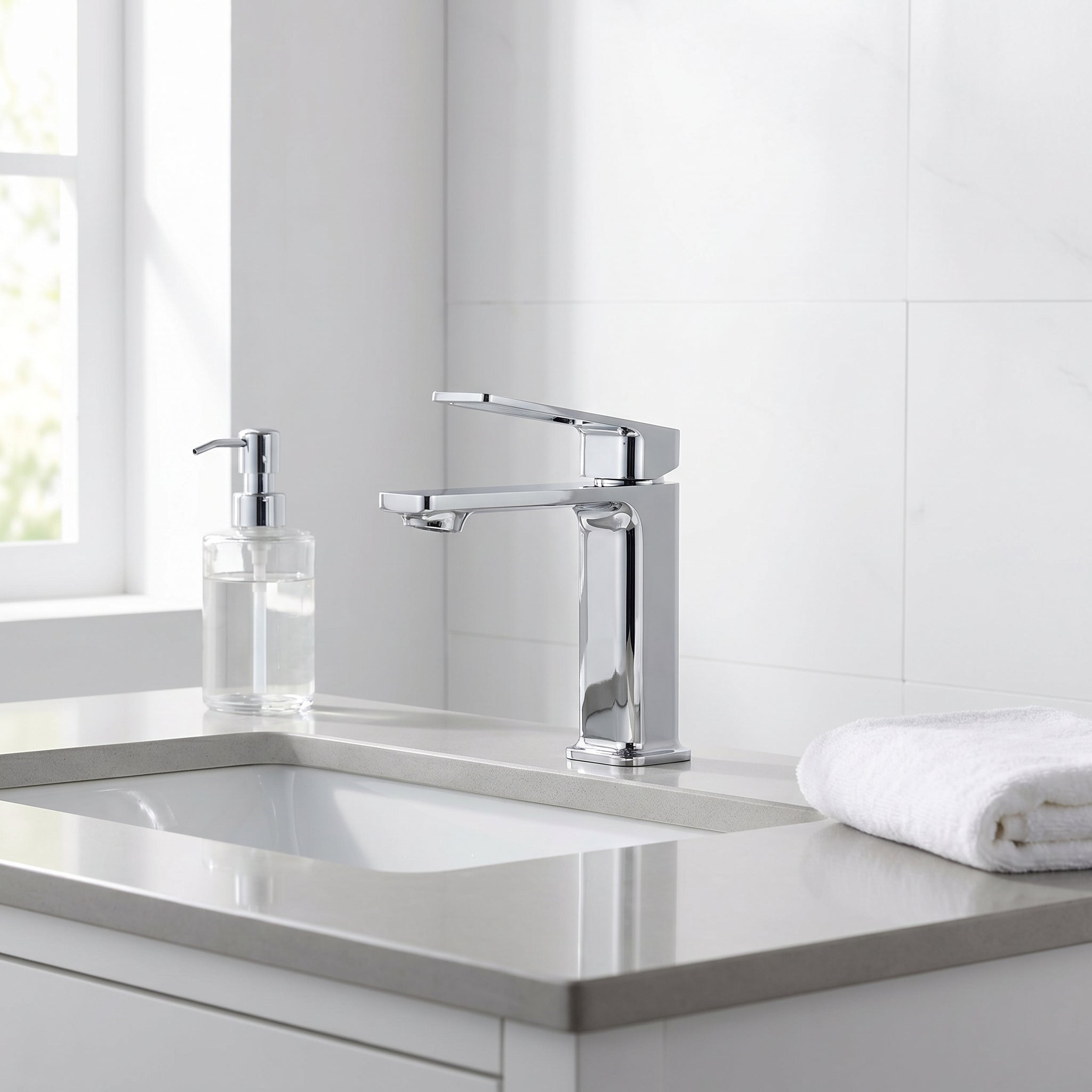 Robinet de Lavabo de Salle de Bains à 1 Poignée Athena en Chromé