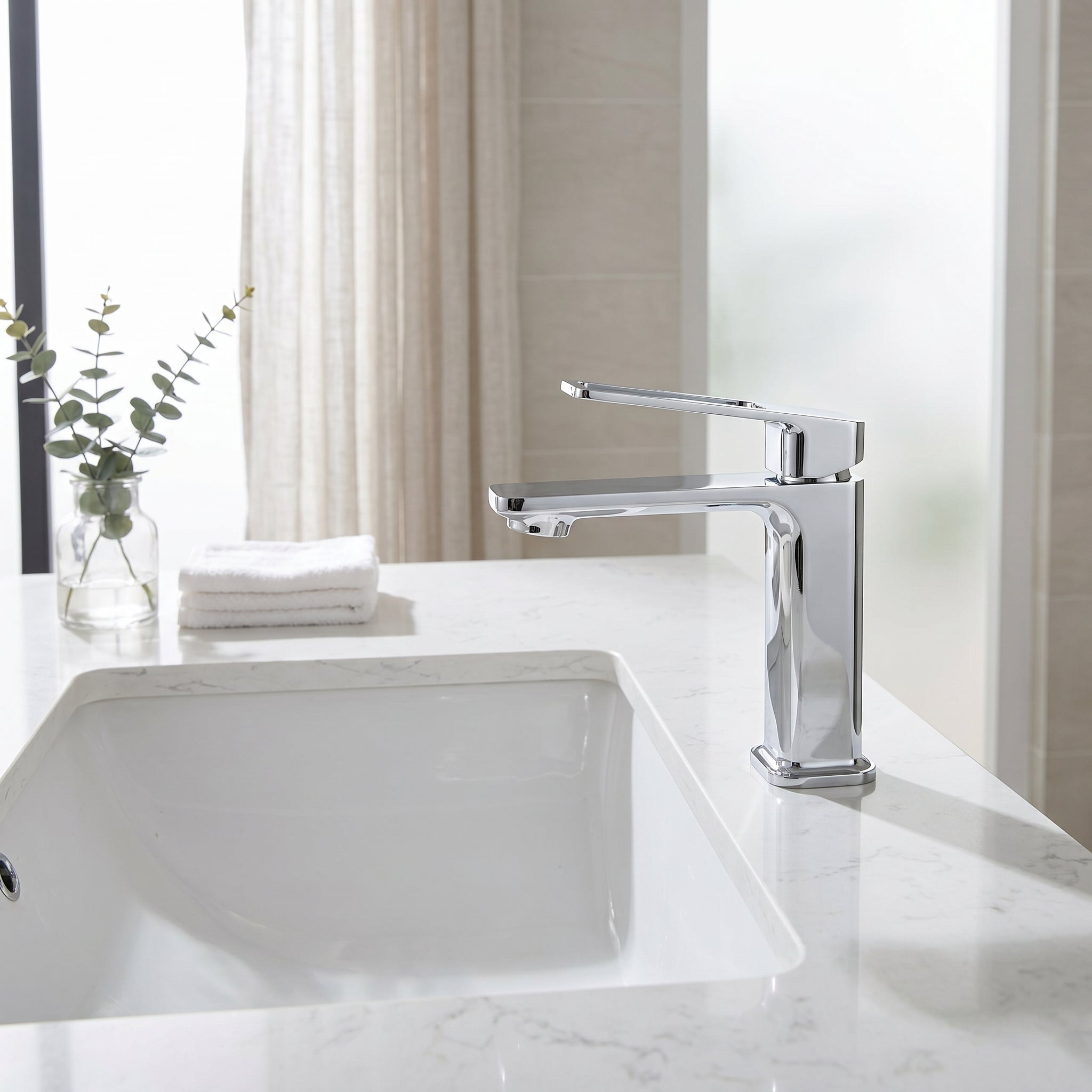 Robinet de Lavabo de Salle de Bains à 1 Poignée Athena en Chromé
