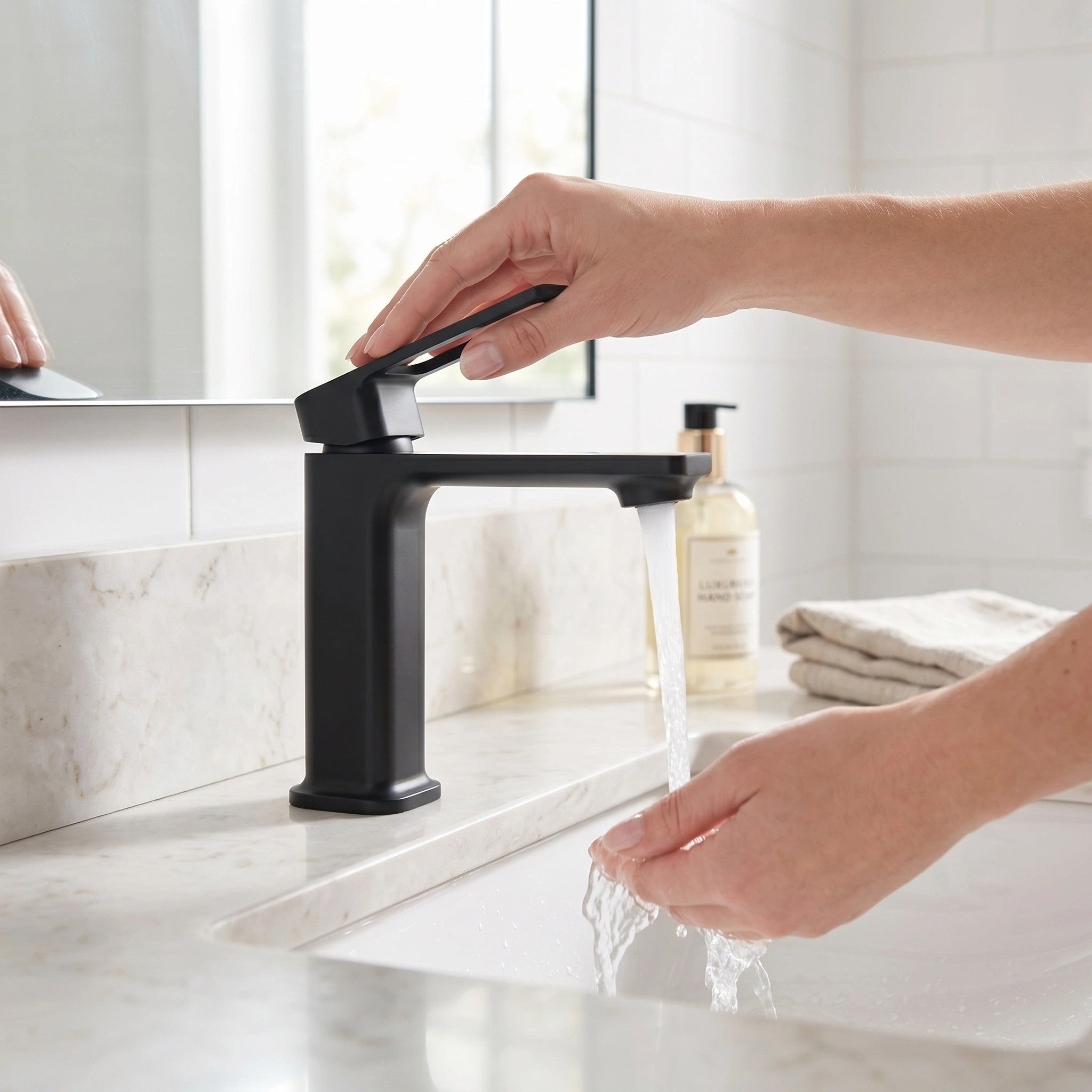 Robinet de Lavabo de Salle de Bains à 1 Poignée Athena en Noir Mat