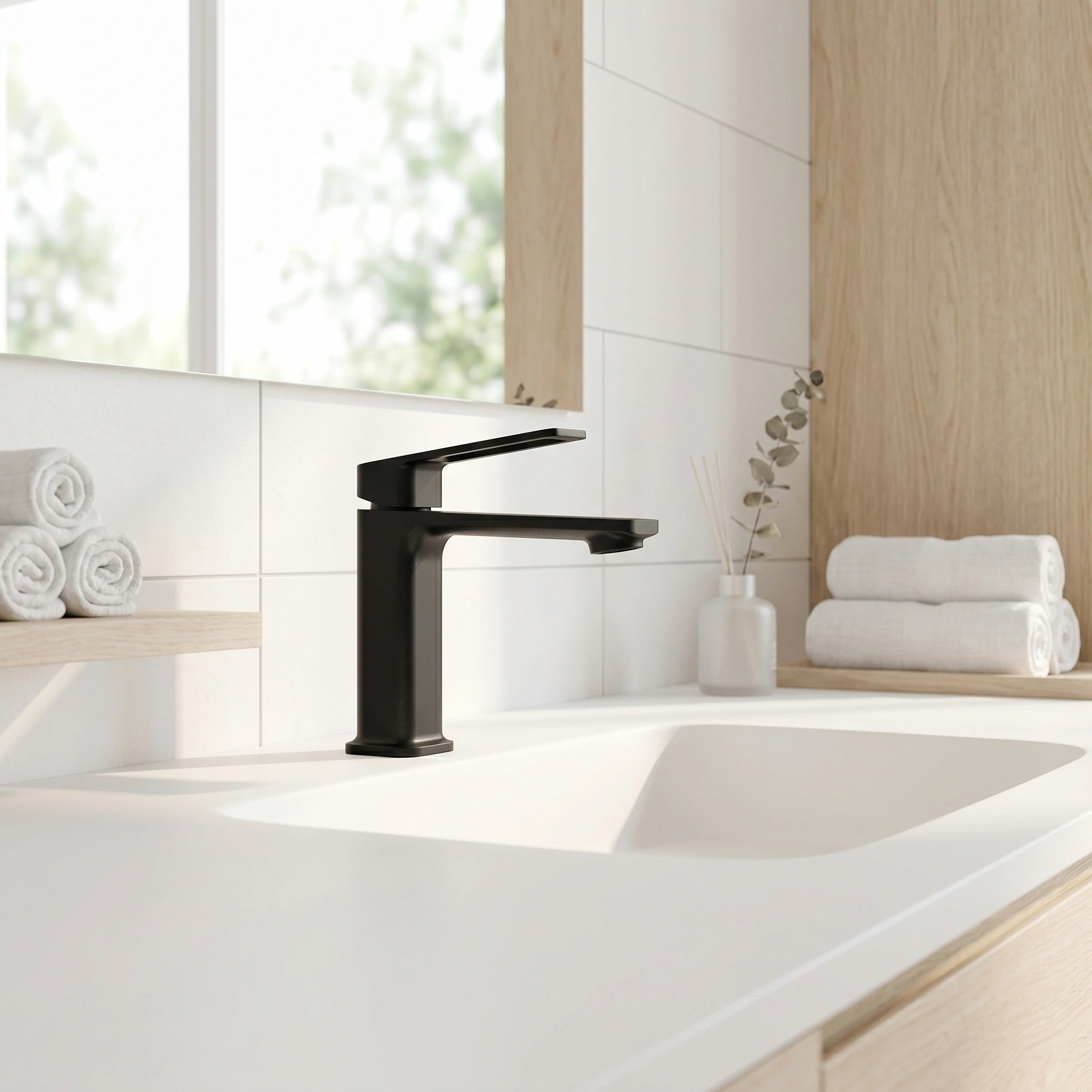 Robinet de Lavabo de Salle de Bains à 1 Poignée Athena en Noir Mat