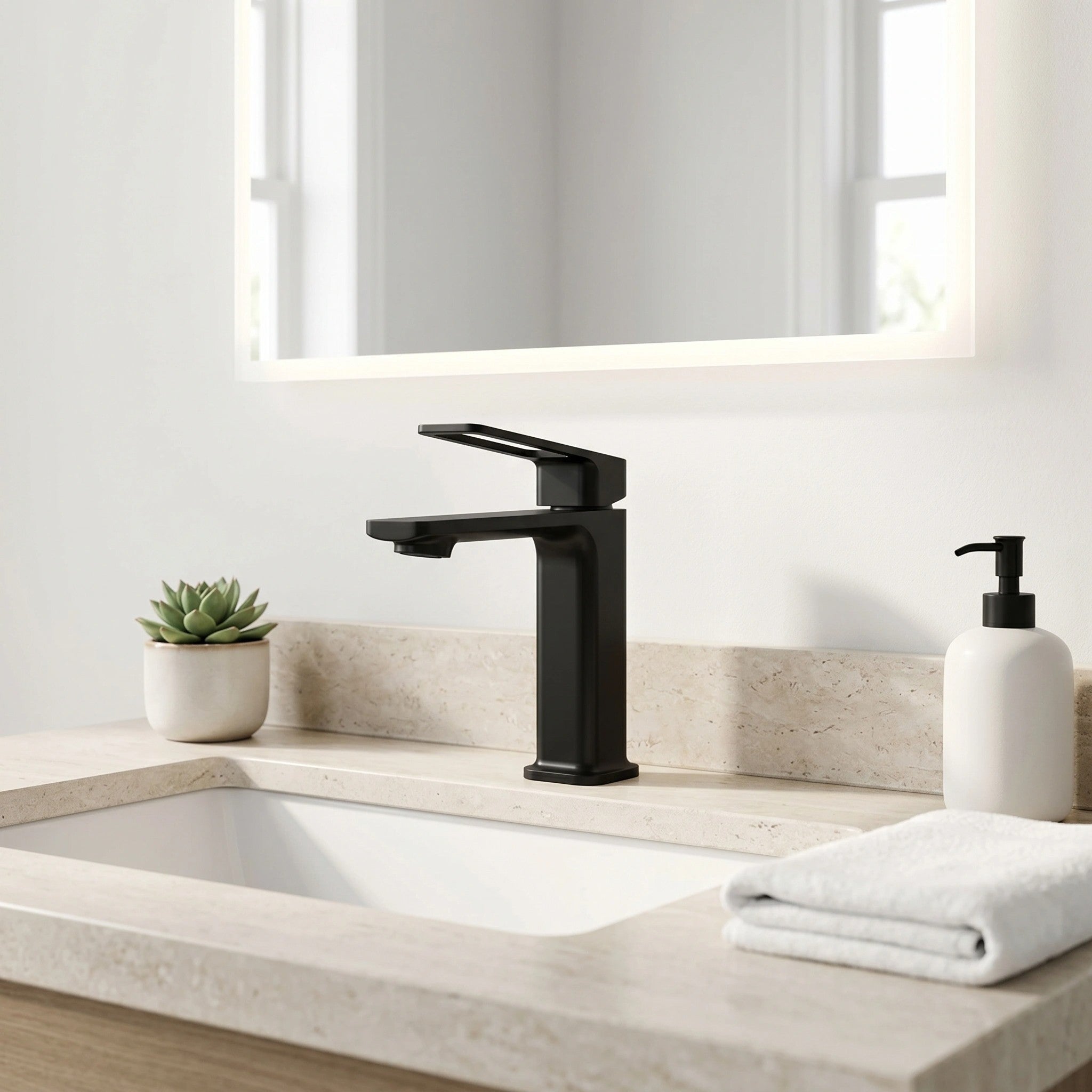 Robinet de Lavabo de Salle de Bains à 1 Poignée Athena en Noir Mat