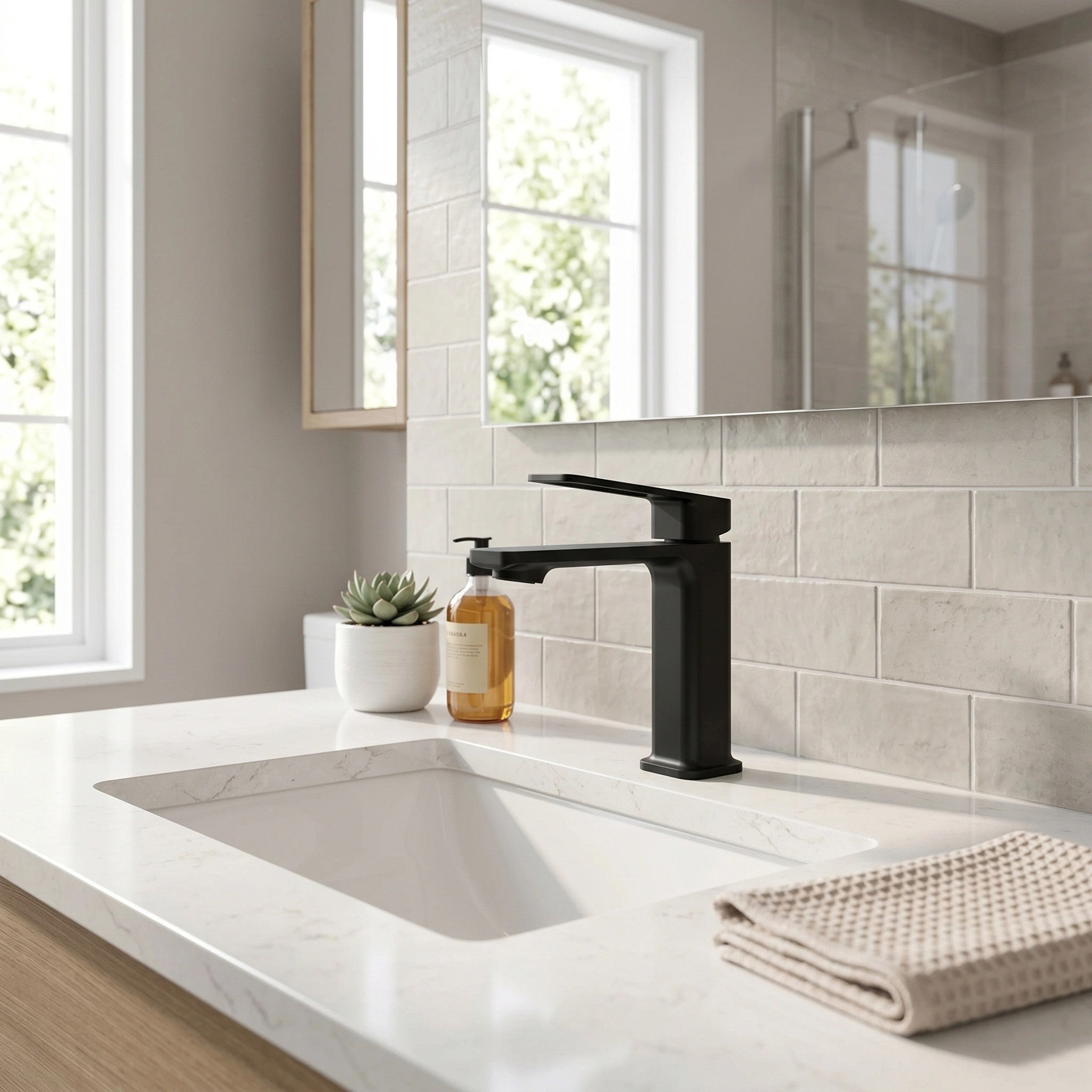 Robinet de Lavabo de Salle de Bains à 1 Poignée Athena en Noir Mat