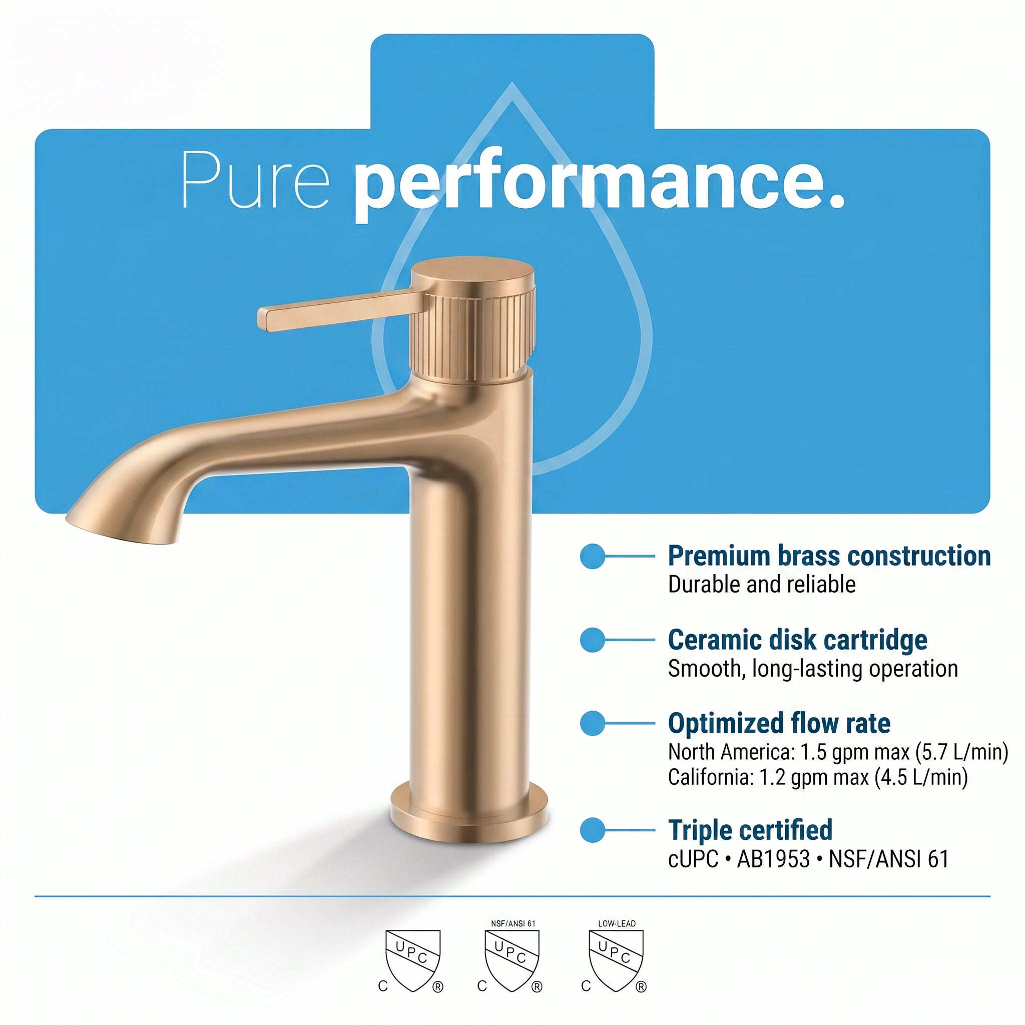 Reggio Single Handle Bathroom Sink Faucet in Rose Gold