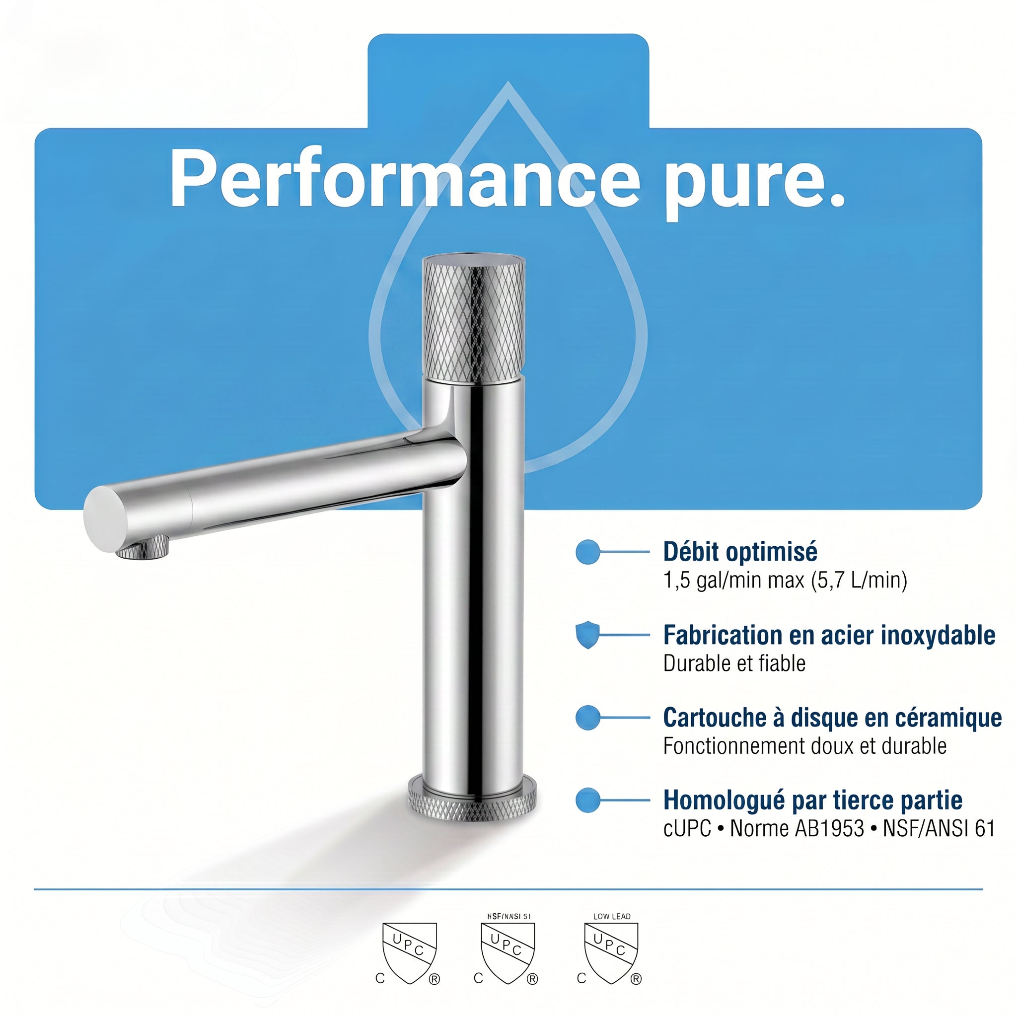 Robinet de Lavabo de Salle de Bains à 1 Poignée Sorento en Chrome