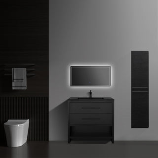 Bathroom Linen Cabinet - Black Oak with Matte Black Handles New Fiory Collection