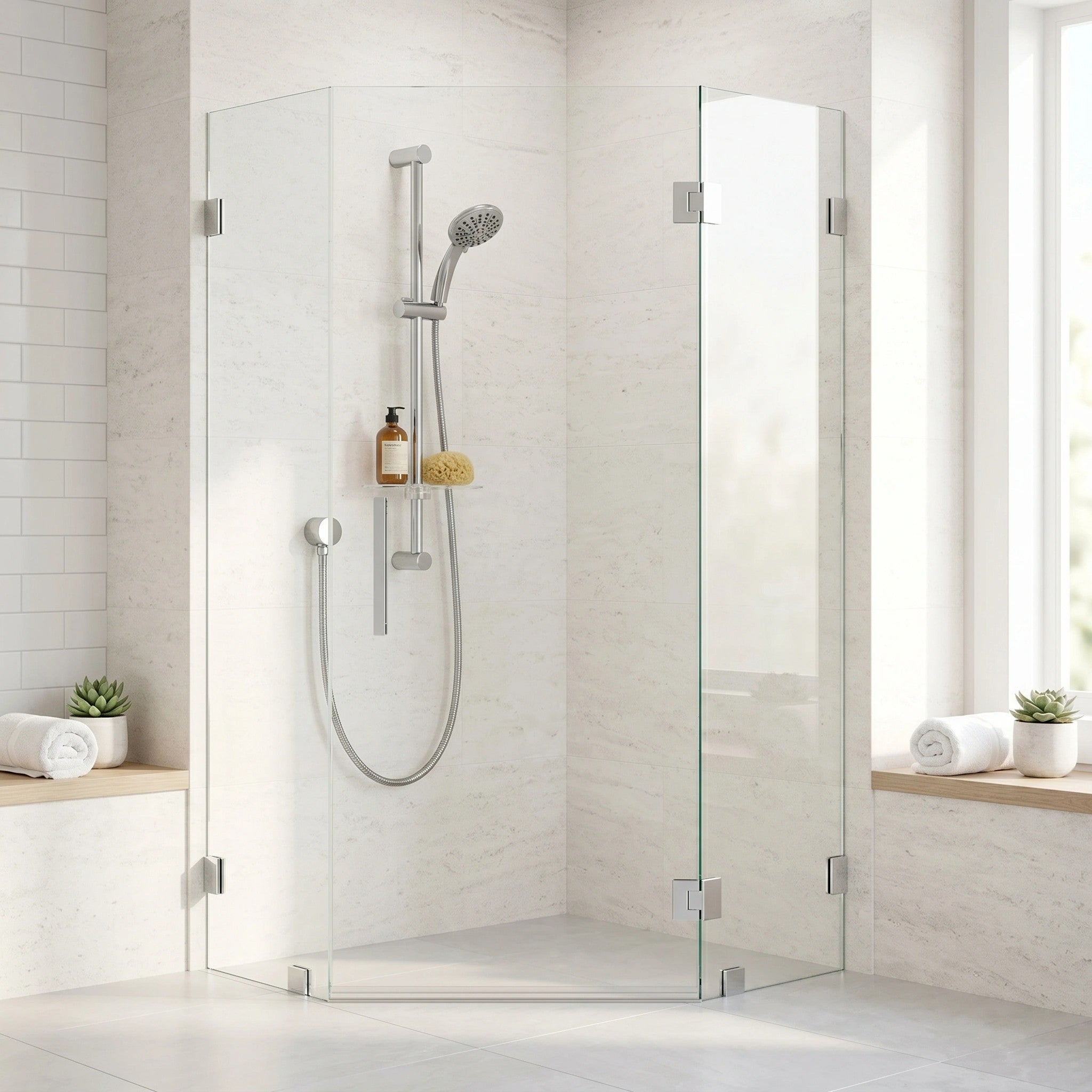 Ensemble de Douche Bonn 4 Pièces avec Barre Coulissante en Nickel Brossé