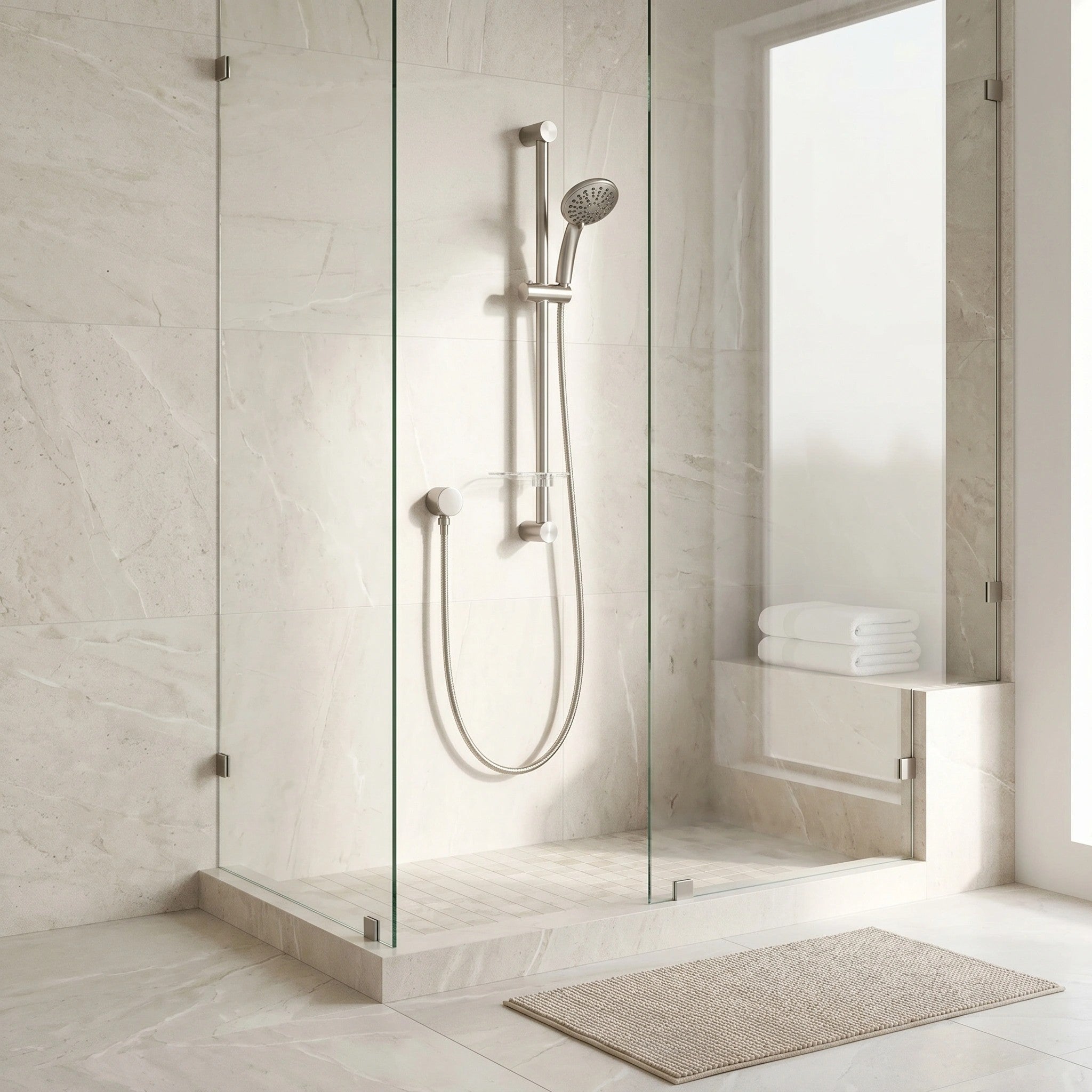 Ensemble de Douche Bonn 4 Pièces avec Barre Coulissante en Nickel Brossé