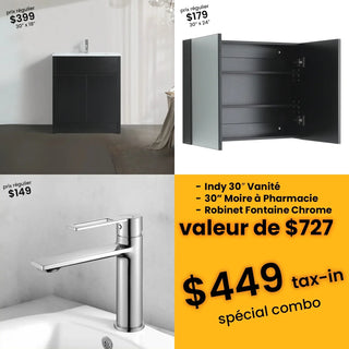 Économisez avec l’ensemble : Vanité Autoportante Chêne Brun Foncé 30po avec Armoire à Pharmacie et Robinet