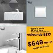 36" Matte White Wall-Mount Bathroom Vanity Bundle with Mirror and Chrome Faucet