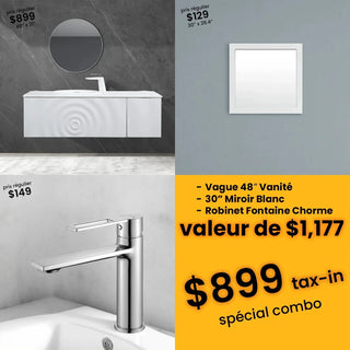Économisez avec l’ensemble : Vanité Murale Blanc Mat de 48po avec Miroir et Robinet