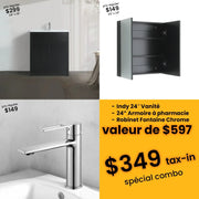 Économisez avec l’ensemble : Vanité Autoportante Chêne Brun Foncé 24po avec Armoire à Pharmacie et Robinet