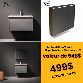 Offre groupée : Meuble-lavabo suspendu Karson en chêne de 81 cm avec armoire à pharmacie à éclairage DEL