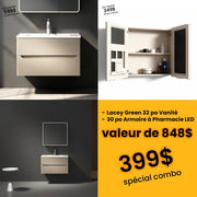 Offre groupée : Meuble-lavabo suspendu brun-gris de 32 po avec armoire à pharmacie à éclairage DEL