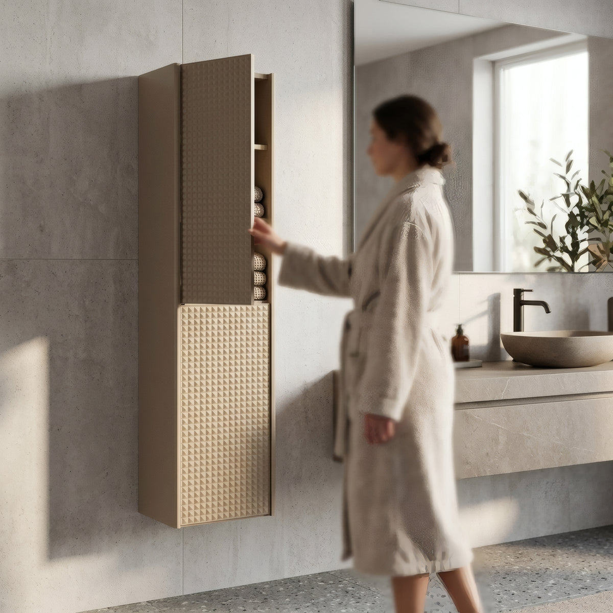 Champagne 2-Door Wall-Hung Reversible Linen Cabinet with Shelves