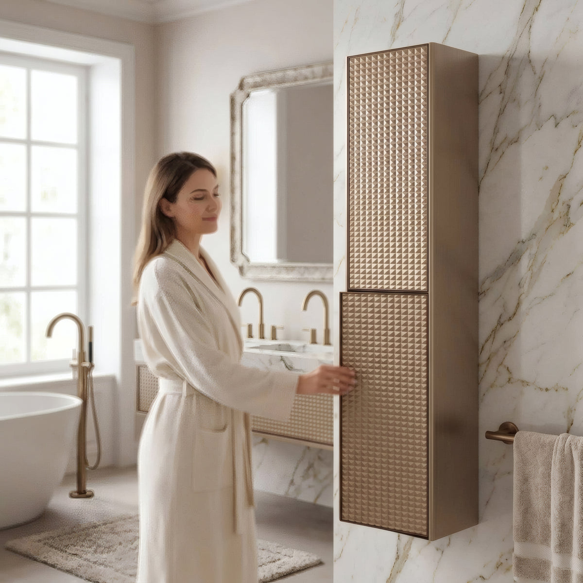 Champagne 2-Door Wall-Hung Reversible Linen Cabinet with Shelves