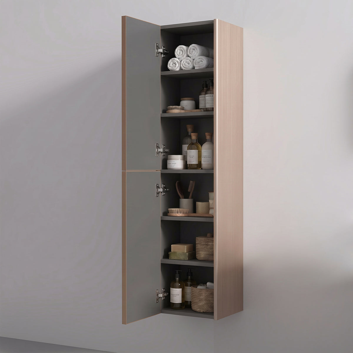 Champagne 2-Door Wall-Hung Reversible Linen Cabinet with Shelves