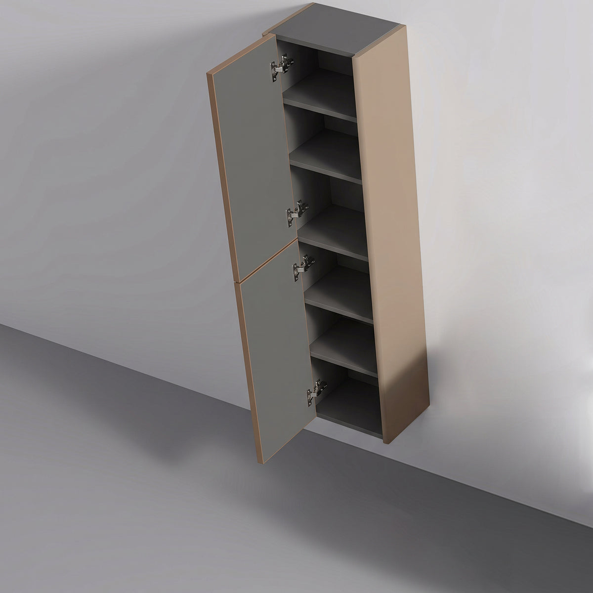 Champagne 2-Door Wall-Hung Reversible Linen Cabinet with Shelves