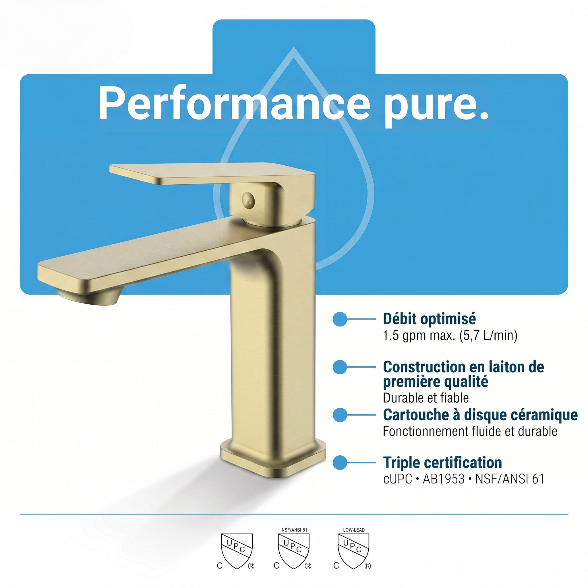 Camaro Single Handle Bathroom Sink Faucet in Brushed Gold