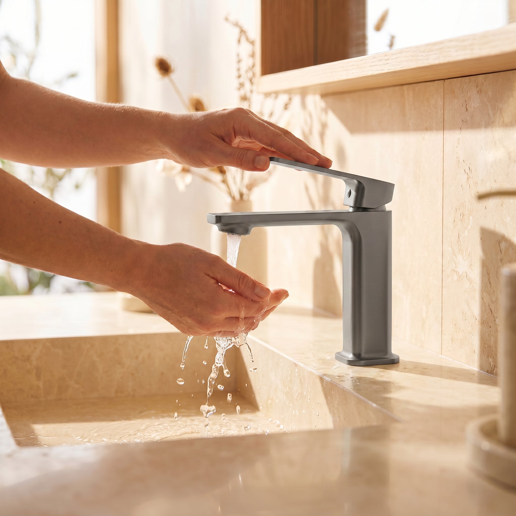 Robinet de Lavabo de Salle de Bains à 1 Poignée Camaro en Gris Acier