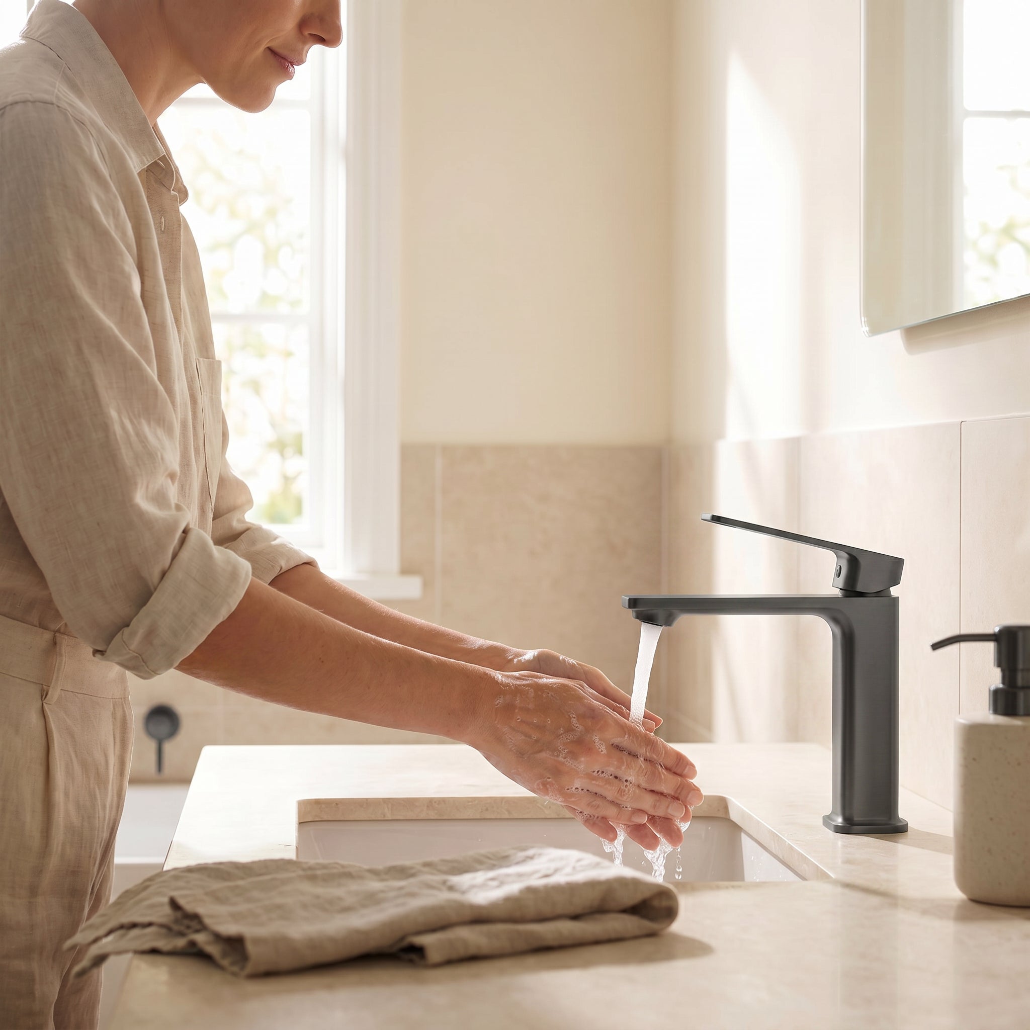 Robinet de Lavabo de Salle de Bains à 1 Poignée Camaro en Gris Acier