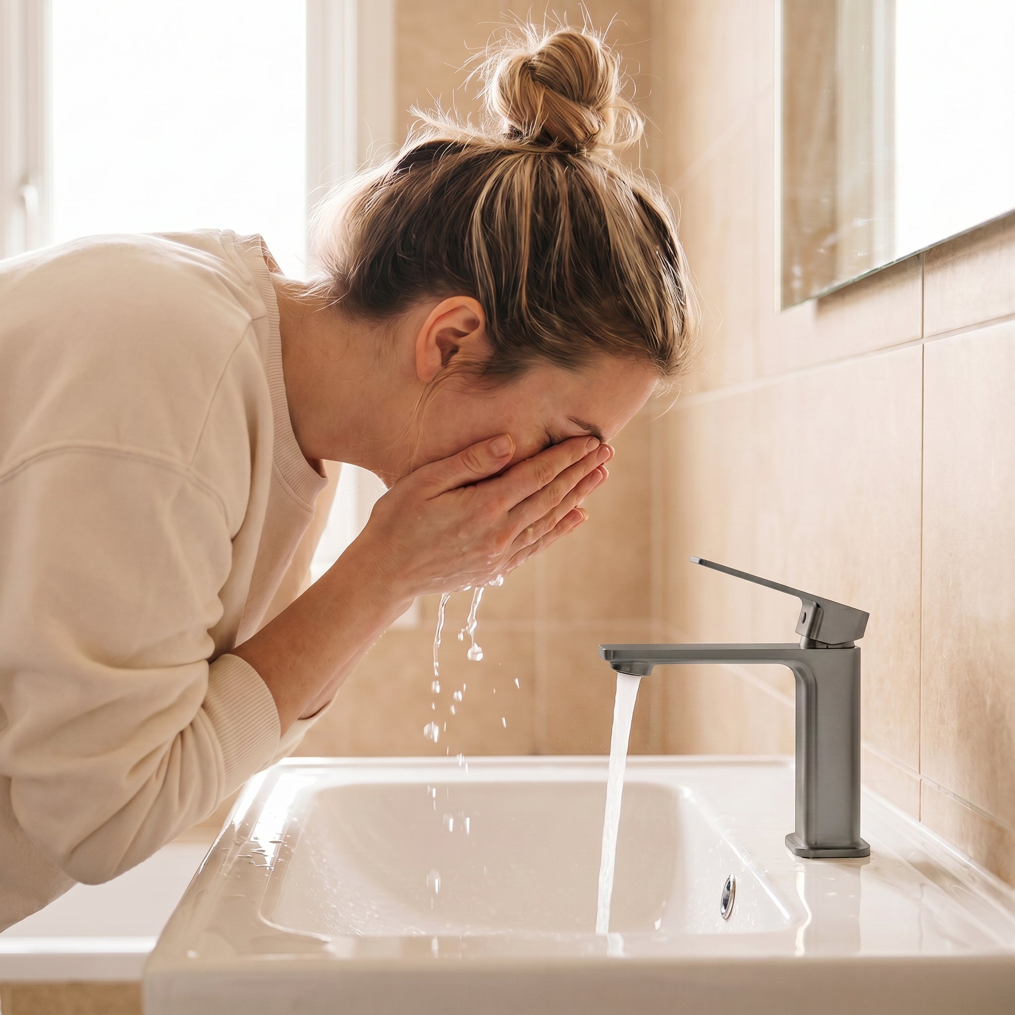 Robinet de Lavabo de Salle de Bains à 1 Poignée Camaro en Gris Acier
