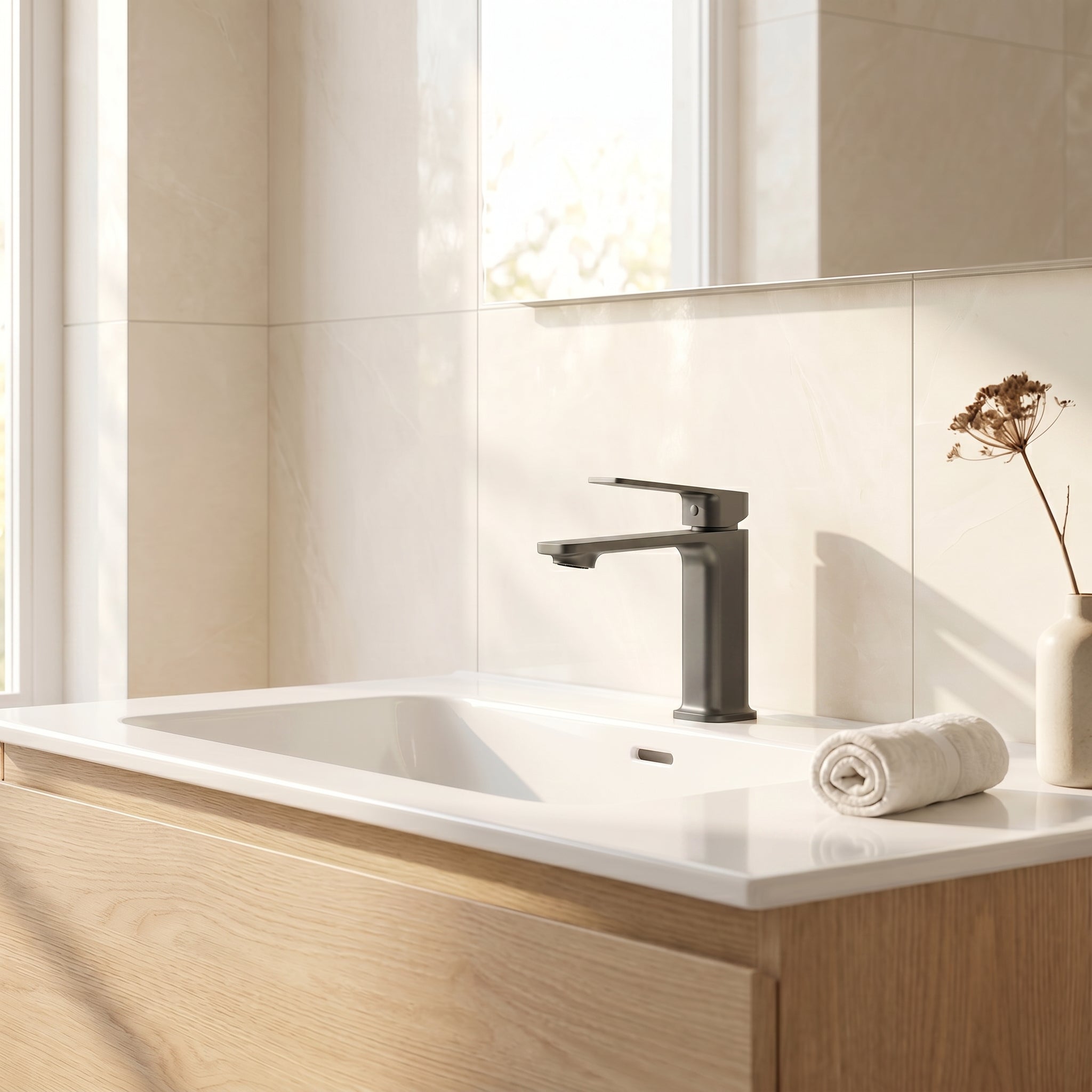 Robinet de Lavabo de Salle de Bains à 1 Poignée Camaro en Gris Acier