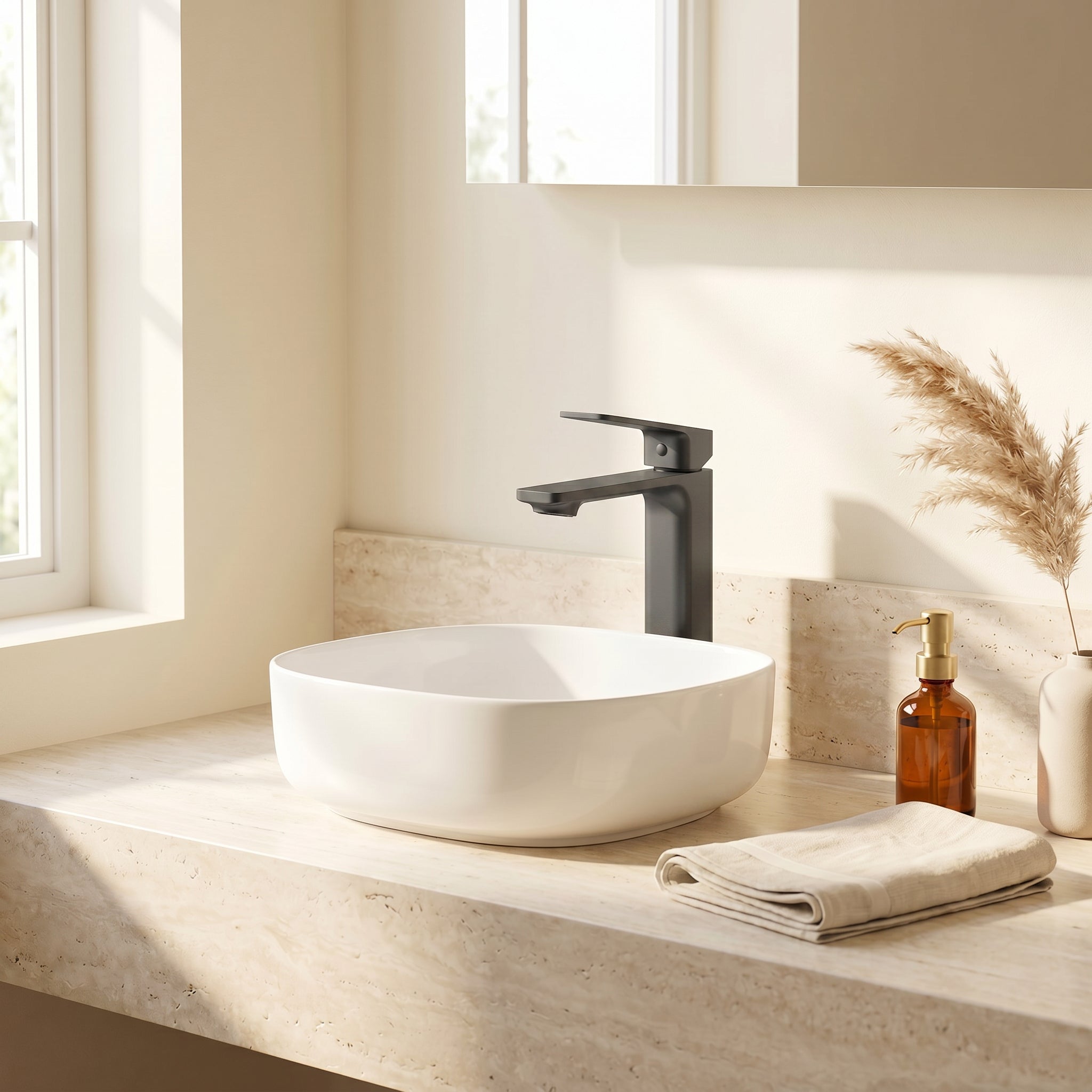 Robinet de Lavabo de Salle de Bains à 1 Poignée Camaro en Gris Acier