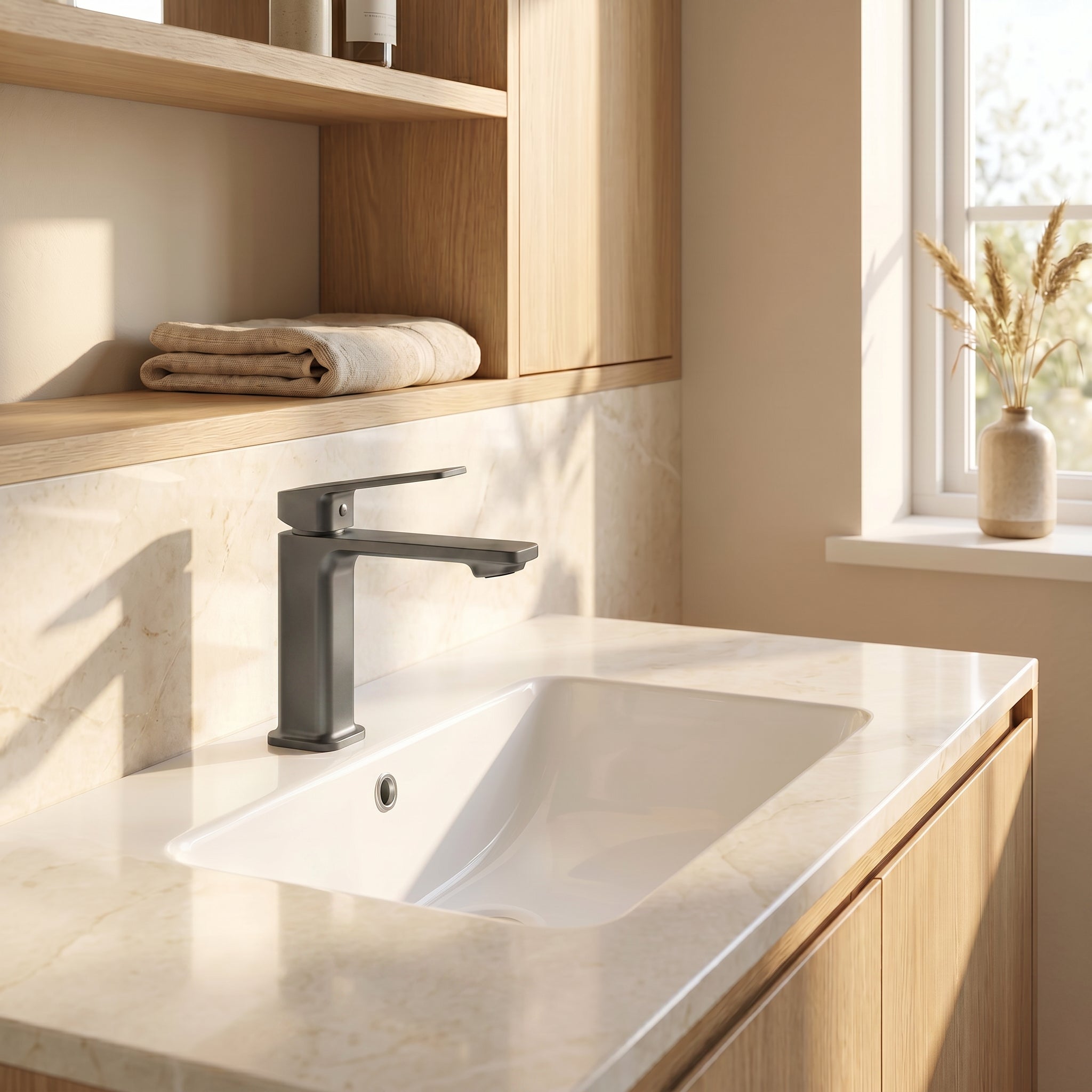 Robinet de Lavabo de Salle de Bains à 1 Poignée Camaro en Gris Acier